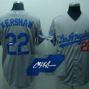 Dodgers #22 Clayton Kershaw Grey Cool Base Autographed Stitched Jersey