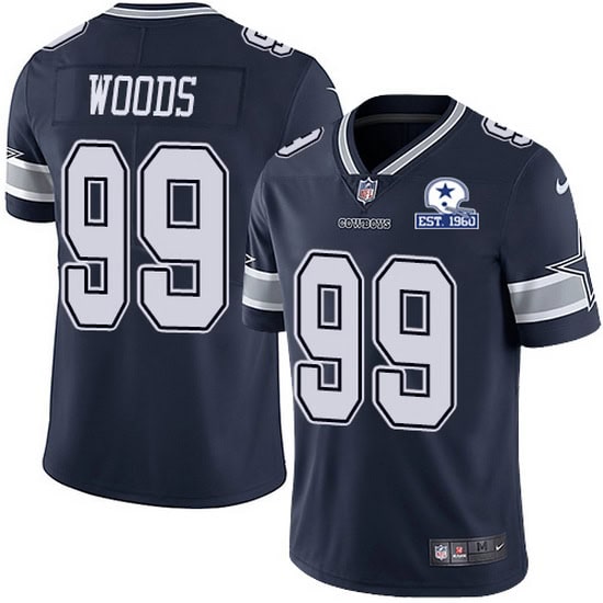 Dallas Cowboys #99 Antwaun Woods Navy With Est 1960 Patch Limited Stitched Jersey