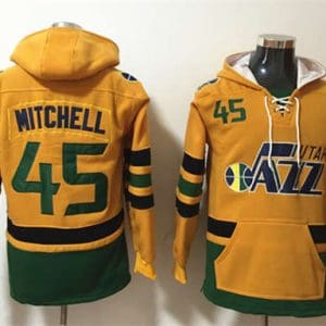 Utah Jazz #45 Donovan Mitchell Yellow Lace-Up Pullover Hoodie