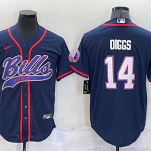 Buffalo Bills #14 Stefon Diggs Navy With Patch Cool Base Stitched Baseball Jersey