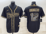 Green Bay Packers #12 Aaron Rodgers Black Gold With Patch Cool Base Stitched Baseball Jersey
