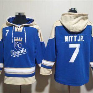 Kansas City Royals #7 Bobby Witt Jr. Blue Ageless Must-Have Lace-Up Pullover Hoodie