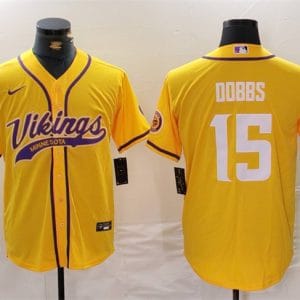 Minnesota Vikings #15 Joshua Dobbs Yellow Cool Base Stitched Jersey