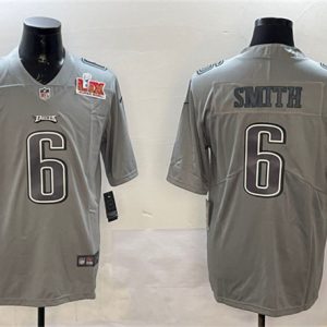 Philadelphia Eagles #6 DeVonta Smith Gray 2025 Super Bowl LIX Patch Atmosphere Fashion Vapor Untouchable Limited Stitched Jersey