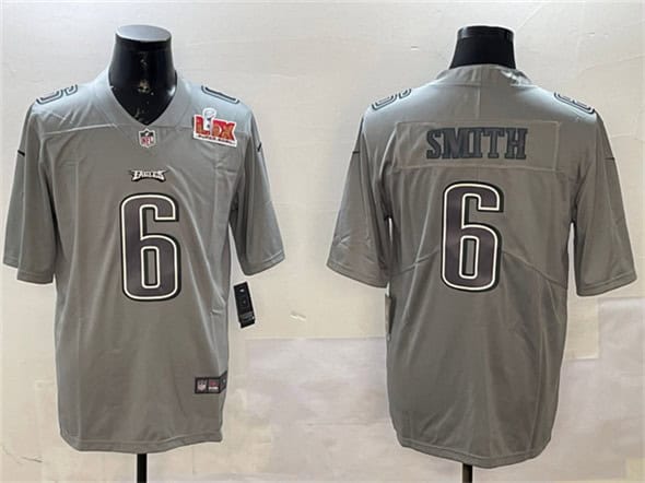 Philadelphia Eagles #6 DeVonta Smith Gray 2025 Super Bowl LIX Patch Atmosphere Fashion Vapor Untouchable Limited Stitched Jersey