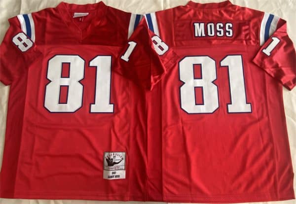 New England Patriots #81 Randy Moss Red Throwback Stitched Football Jersey