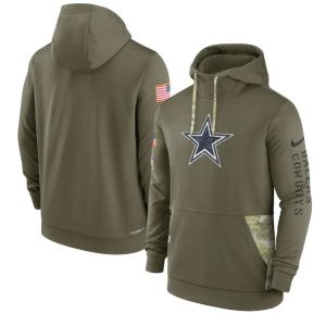 Dallas Cowboys 2022 Olive Salute To Service Therma Performance Pullover Hoodie