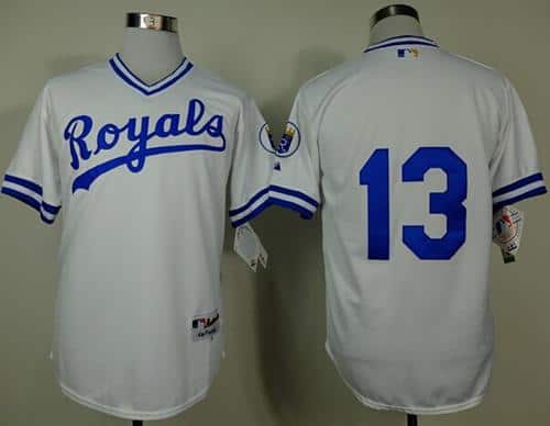 Royals #13 Salvador Perez White 1974 Turn Back The Clock Stitched Jersey