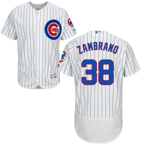 Cubs #38 Carlos Zambrano White(Blue Strip) Flexbase Authentic Collection Stitched Jersey