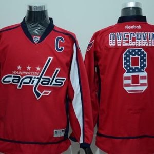 Capitals #8 Alex Ovechkin Red USA Flag Fashion Stitched Jersey