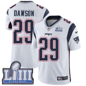 New England Patriots #29 Duke Dawson White Super Bowl LIII Vapor Untouchable Limited Stitched Jersey
