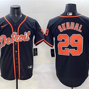 Detroit Tigers #29 Tarik Skubal Black With Patch Cool Base Stitched Jersey