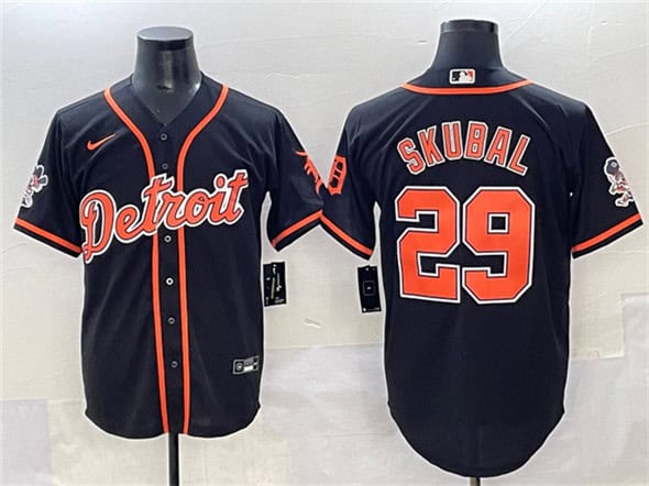 Detroit Tigers #29 Tarik Skubal Black With Patch Cool Base Stitched Jersey