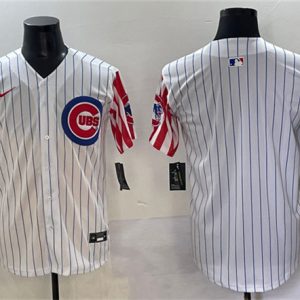 Chicago Cubs Blank White Pinstripe 2025 Independence Day Vapor Premier Limited Stitched Jersey