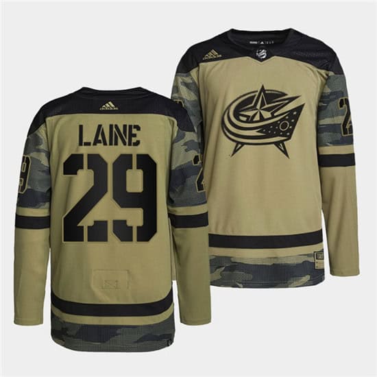 Columbus Blue Jackets #29 Patrik Laine 2022 Camo Military Appreciation Night Stitched Jersey