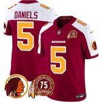 Washington Redskins #5 Jayden Daniels Burgundy White 2024 F.U.S.E. 75th Patch Throwback Vapor Limited Stitched Jersey