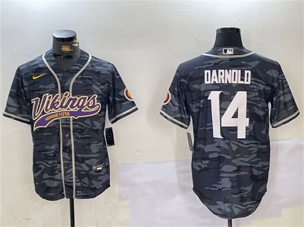 Minnesota Vikings #14 Sam Darnold Gray Camo Cool Base Stitched Jersey