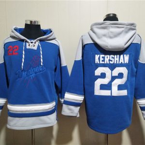 Los Angeles Dodgers #22 Clayton Kershaw Blue Ageless Must-Have Lace-Up Pullover Hoodie