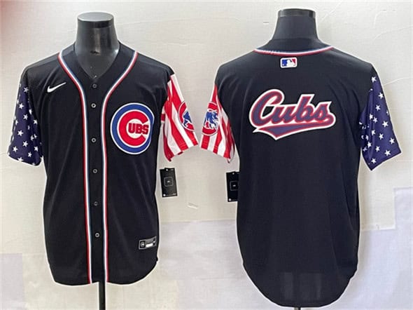 Chicago Cubs Team Big Logo Black 2025 Independence Day Vapor Premier Limited Stitched Jersey