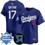 Los Angeles Dodgers #17 Shohei Ohtani Royal 2024 World Champions Fernando Memorial Patch Vapor Premier Limited Stitched Jersey