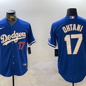 Los Angeles Dodgers #17 Shohei Ohtani Blue Vin Patch Cool Base Stitched Jersey