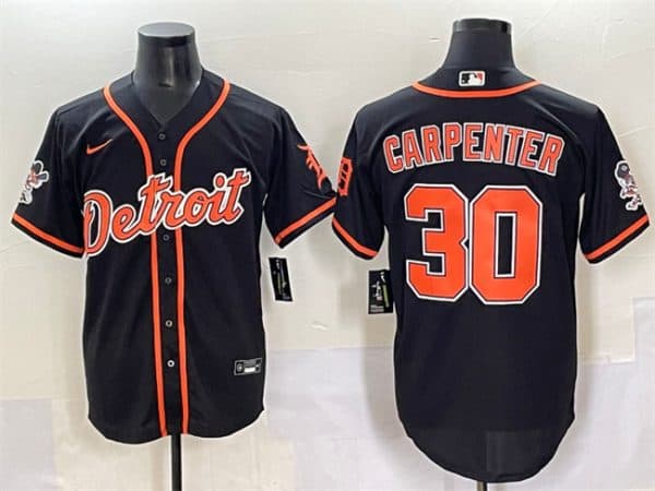 Detroit Tigers #30 Kerry Carpenter Black With Patch Cool Base Stitched Jersey