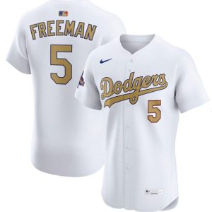 Los Angeles Dodgers #5 Freddie Freeman White 2025 Gold Collection Elite Stitched Jersey
