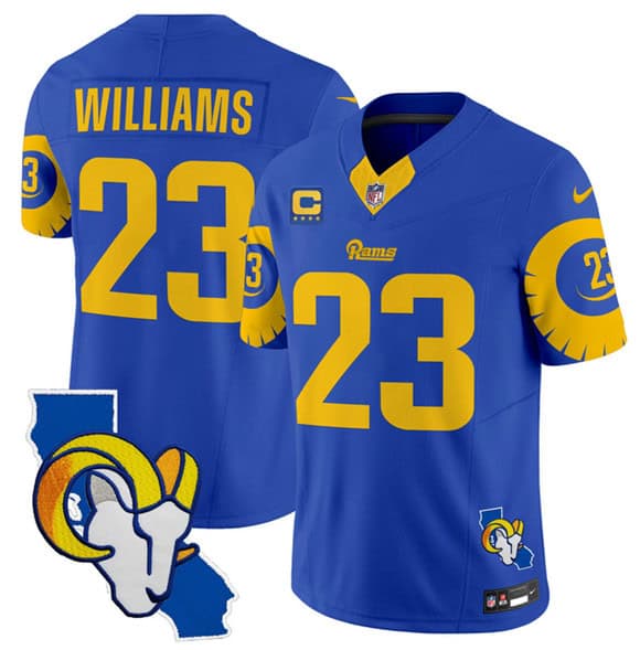 Los Angeles Rams #23 Kyren Williams Royal 2025 4-Star C Patch F.U.S.E. V2 Limited Stitched Jersey