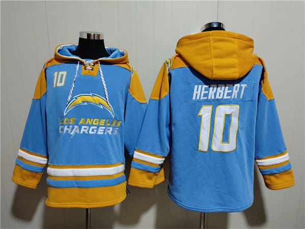 Los Angeles Chargers #10 Justin Herbert Blue Ageless Must-Have Lace-Up Pullover Hoodie