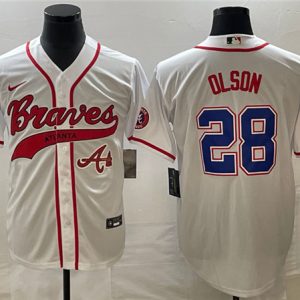 Atlanta Braves #28 Matt Olson White Cool Base With Patch Stitched Jersey