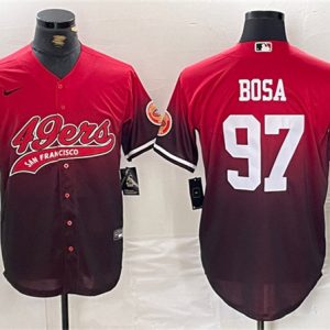 San Francisco 49ers #97 Nick Bosa Red Black With Patch Cool Base Stitched Jersey