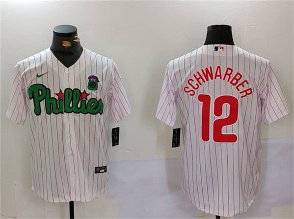 Philadelphia Phillies #12 Kyle Schwarber White Green Cool Base Stitched Jersey