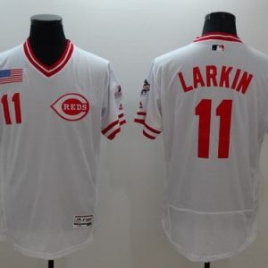 Reds #11 Barry Larkin White Flexbase Authentic Collection Cooperstown Stitched Jersey