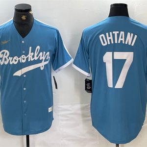 Los Angeles Dodgers #17 Shohei Ohtani Light Blue Throwback Cool Base Stitched Jersey