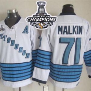Penguins #71 Evgeni Malkin White Light Blue CCM Throwback 2016 Stanley Cup Champions Stitched Jersey