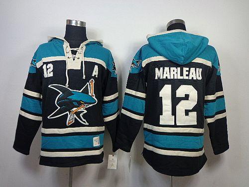 Sharks #12 Patrick Marleau Black Sawyer Hooded Sweatshirt Stitched Jersey