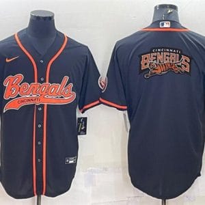 Cincinnati Bengals Black Team Big Logo With Patch Cool Base Stitched Baseball Jersey