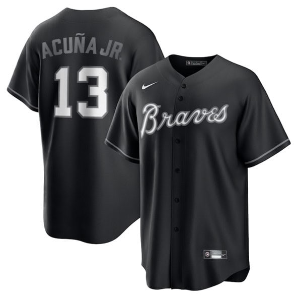 Atlanta Braves #13 Ronald Acuna Jr. Black Lights Out Limited Stitched Jersey