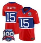New York Giants #15 Tommy DeVito Century Red F.U.S.E. 100TH Season Commemorative Patch Limited Stitched Jersey