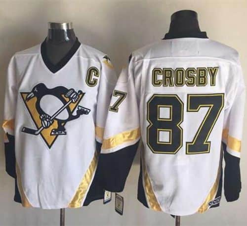 Penguins #87 Sidney Crosby White CCM Throwback Stitched Jersey