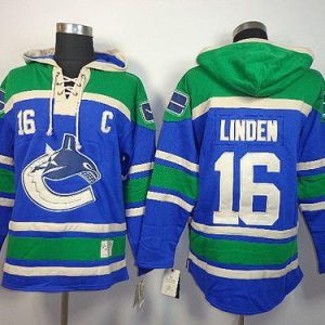 Canucks #16 Trevor Linden Blue Sawyer Hooded Sweatshirt Stitched Jersey
