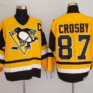 Penguins #87 Sidney Crosby Stitched Yellow Mitchell Ness Jersey