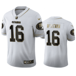 San Francisco 49ers #16 Joe Montana White Gold Stitched Jersey