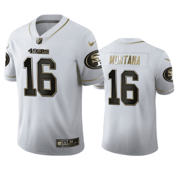 San Francisco 49ers #16 Joe Montana White Gold Stitched Jersey