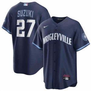 Chicago Cubs #27 Seiya Suzuki Navy City Connect Cool Base Stitched Jersey