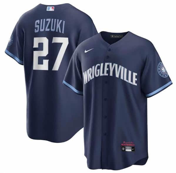 Chicago Cubs #27 Seiya Suzuki Navy City Connect Cool Base Stitched Jersey