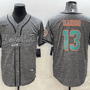 Miami Dolphins #13 Dan Marino Grey With Patch Cool Base Stitched Baseball Jersey