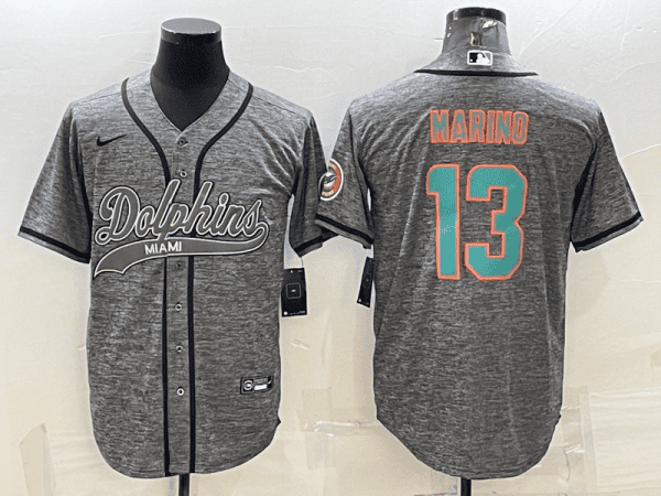 Miami Dolphins #13 Dan Marino Grey With Patch Cool Base Stitched Baseball Jersey