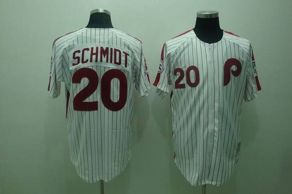 Mitchell And Ness Phillies #20 Mike Schmidt Stitched White Red Strip Throwback Jersey