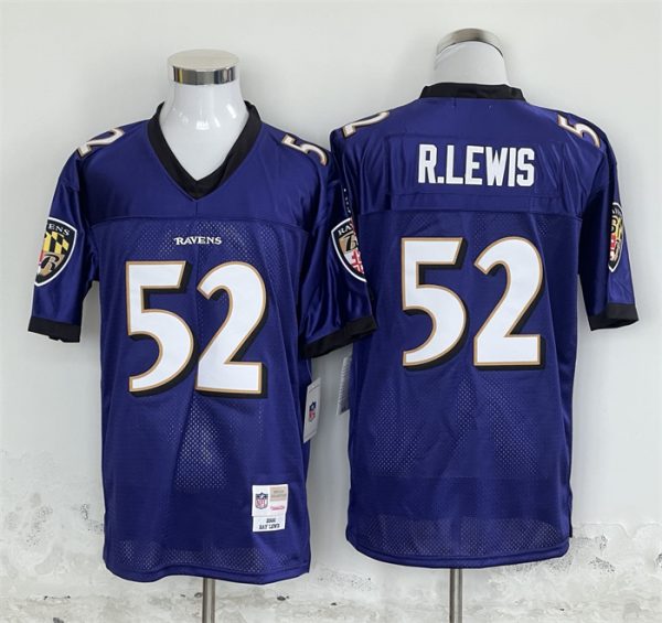 Baltimore Ravens #52 Ray Lewis Purple Throwback Stitched Jersey